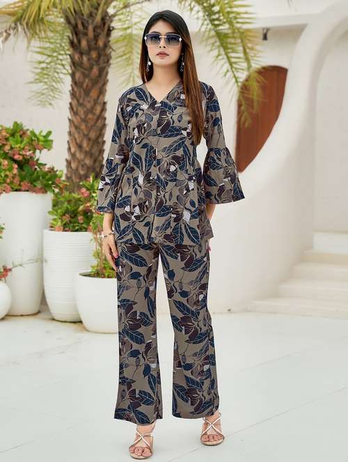 women printed top and palazzo co-ord set - 22030063 -  Standard Image - 0