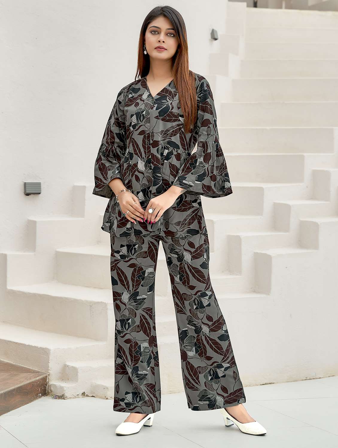 women printed top and palazzo co-ord set - 22030065 - Zoom Image - 0