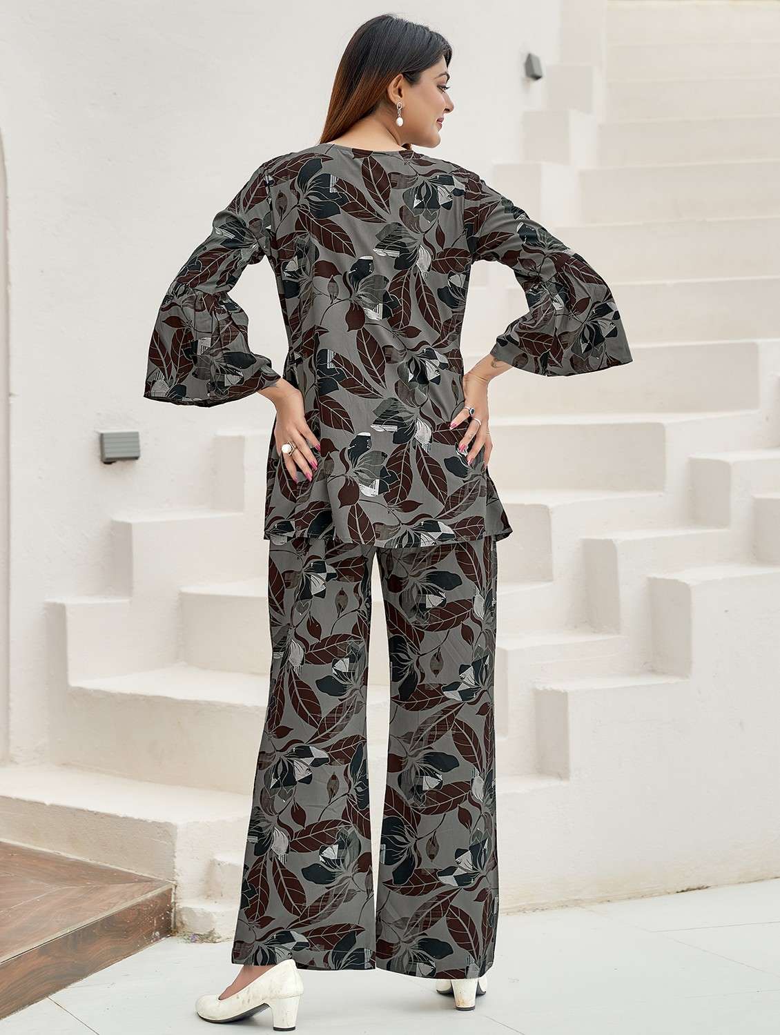 women printed top and palazzo co-ord set - 22030065 - Standard Image - 3