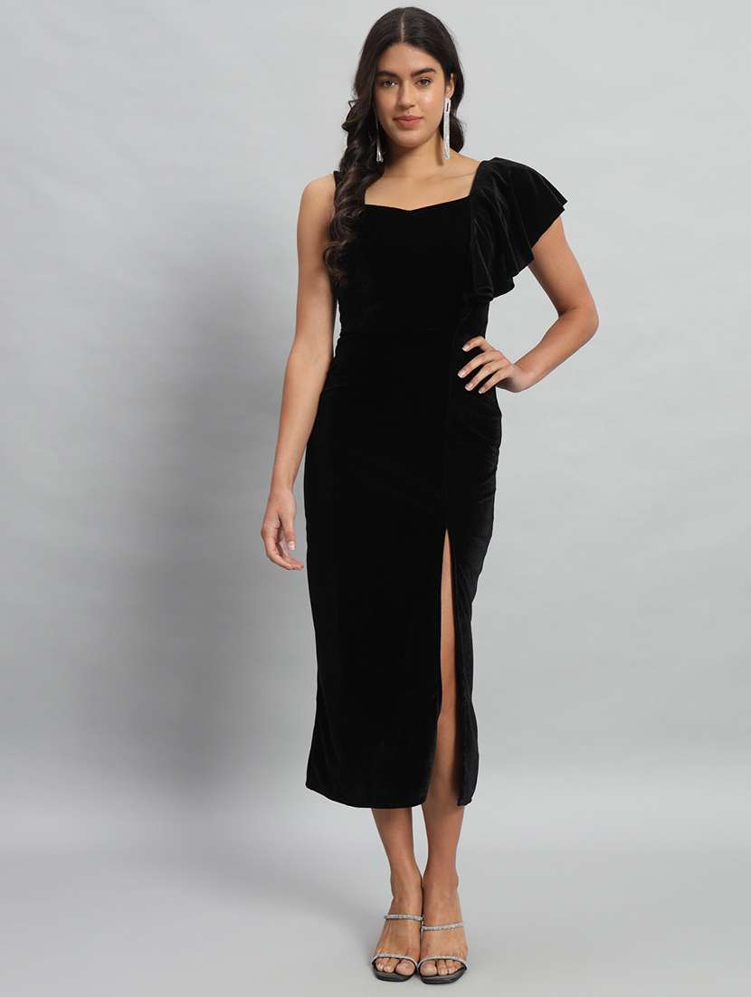 women solid single shoulder velvet bodycon dress - 22030072 -  Zoom Image - 0