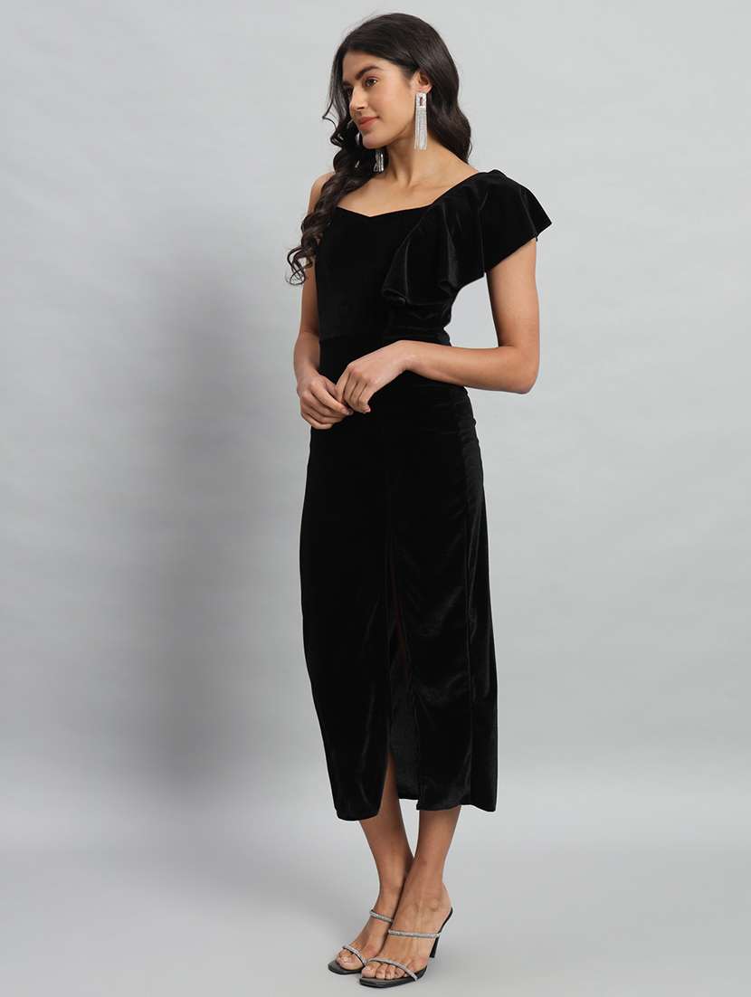 women solid single shoulder velvet bodycon dress - 22030072 - Standard Image - 3