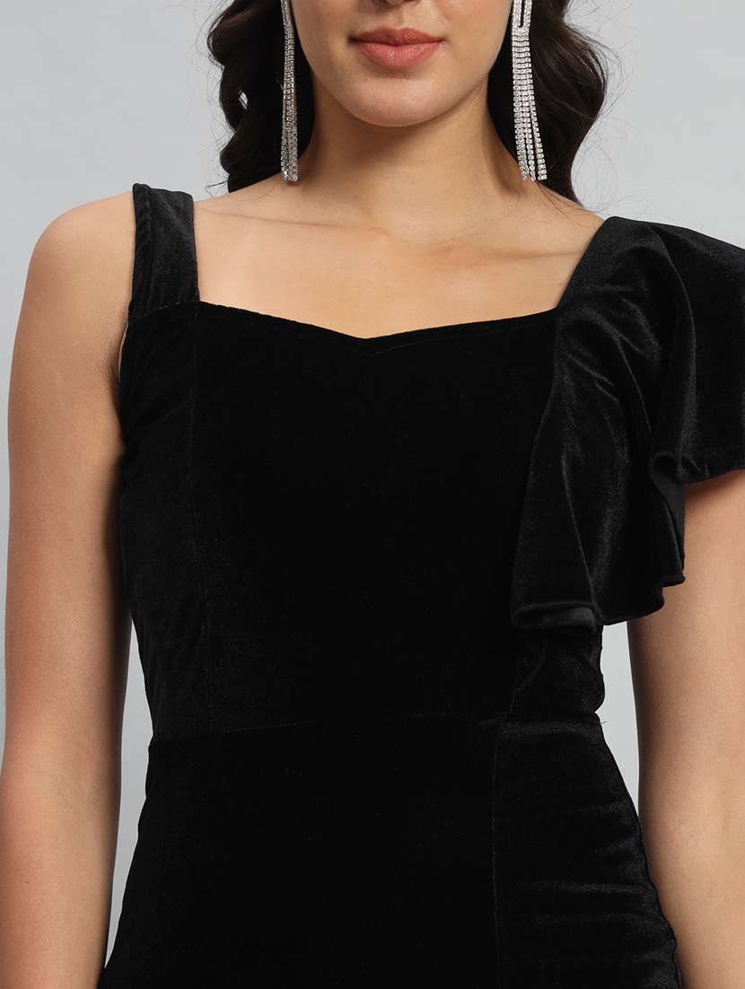 women solid single shoulder velvet bodycon dress - 22030072 - Standard Image - 5