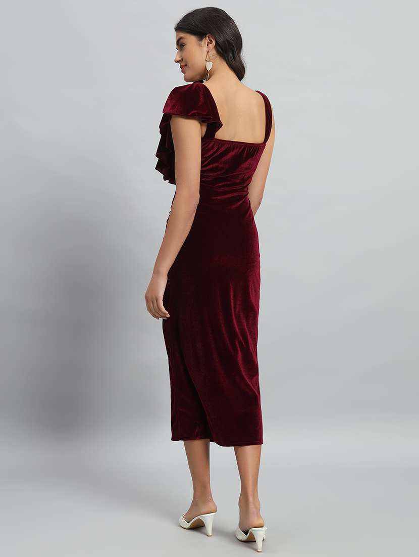 women solid single shoulder velvet bodycon dress - 22030073 - Standard Image - 3