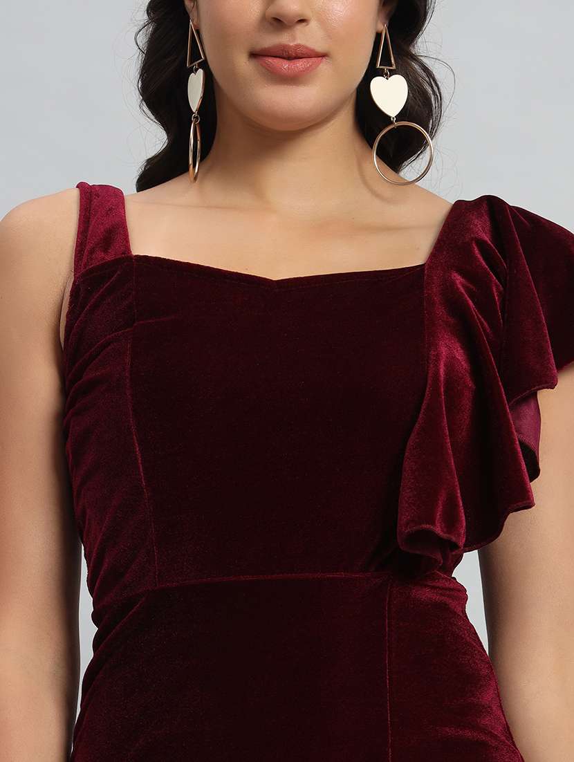women solid single shoulder velvet bodycon dress - 22030073 - Standard Image - 5