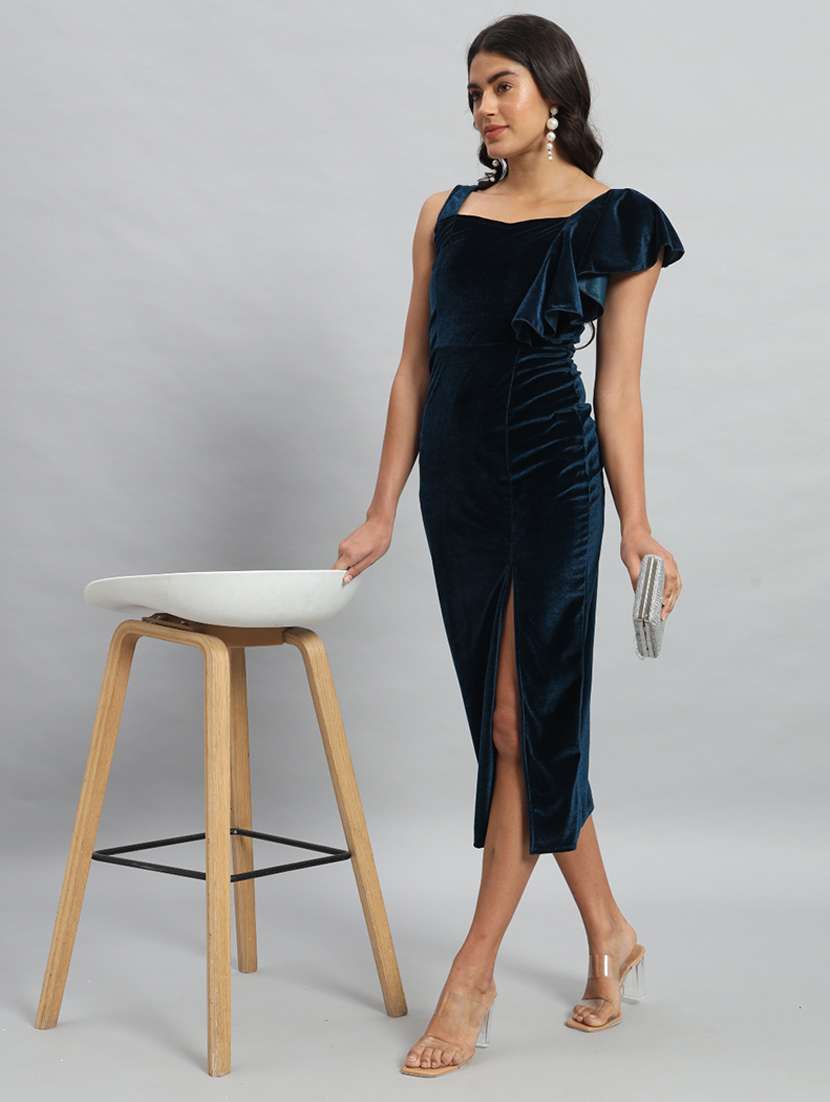 women solid single shoulder velvet bodycon dress - 22030074 - Zoom Image - 0