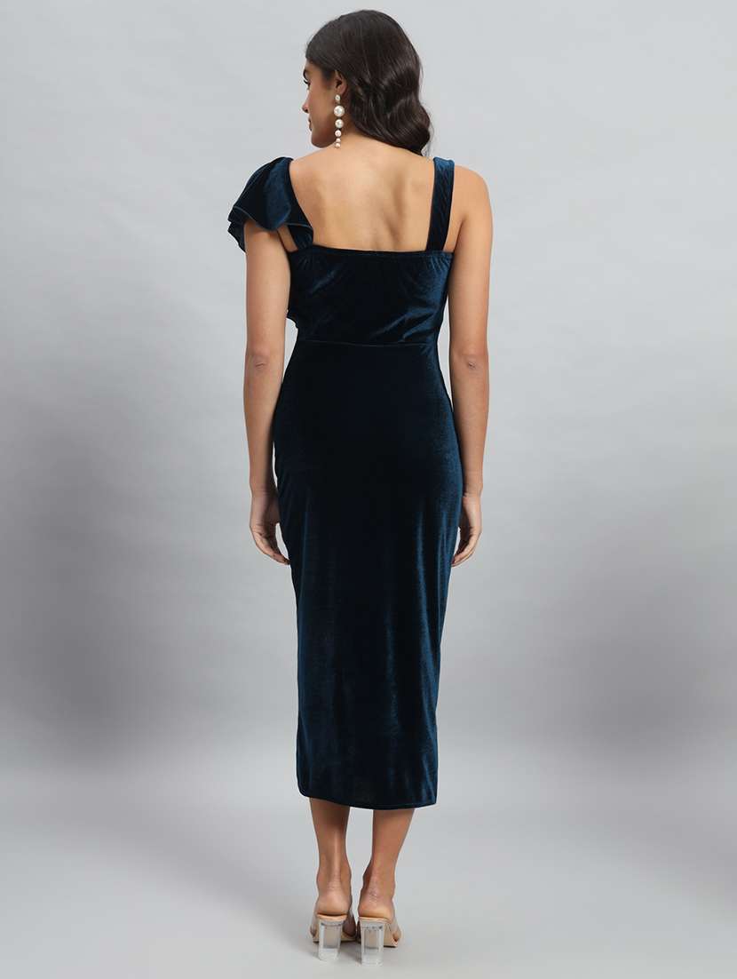 women solid single shoulder velvet bodycon dress - 22030074 - Standard Image - 3