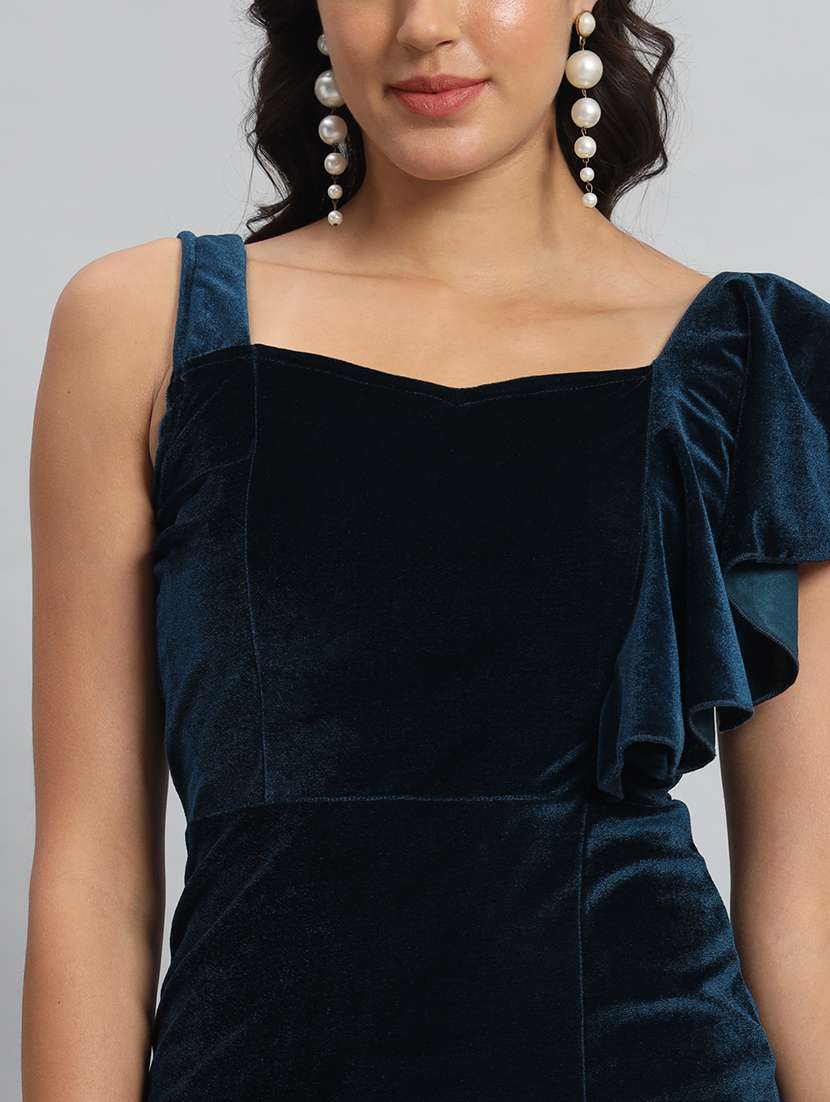 women solid single shoulder velvet bodycon dress - 22030074 - Standard Image - 5