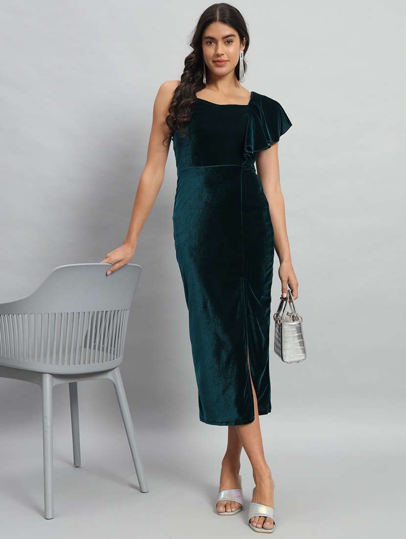 women solid single shoulder velvet bodycon dress - 22030075 - Zoom Image - 0