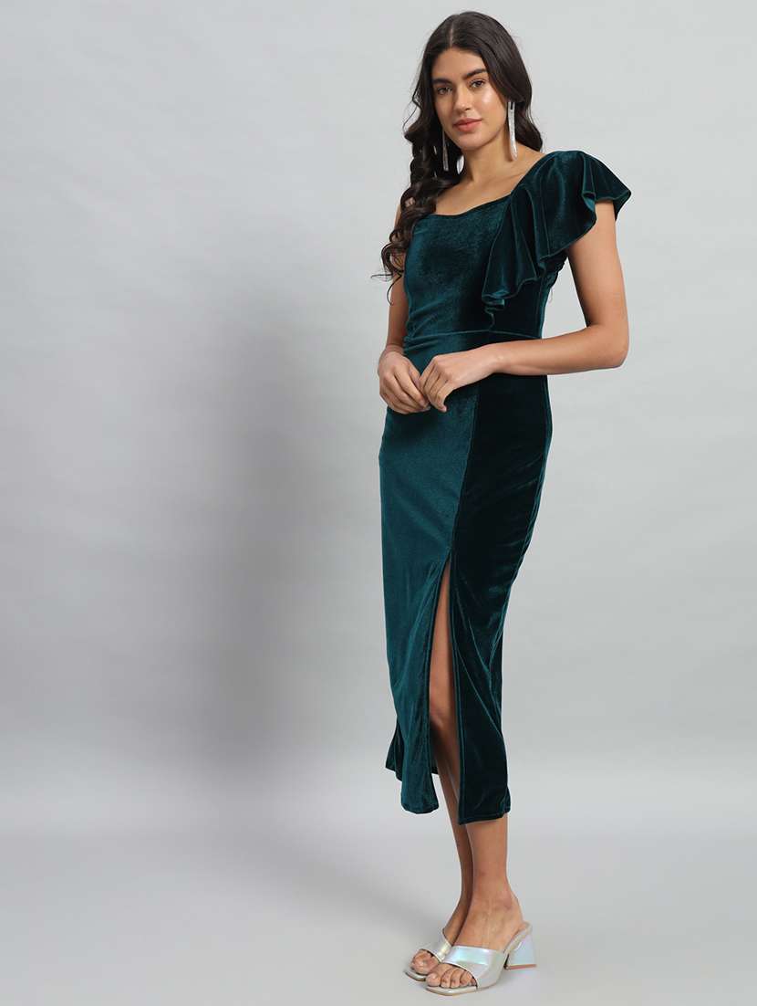 women solid single shoulder velvet bodycon dress - 22030075 - Standard Image - 3