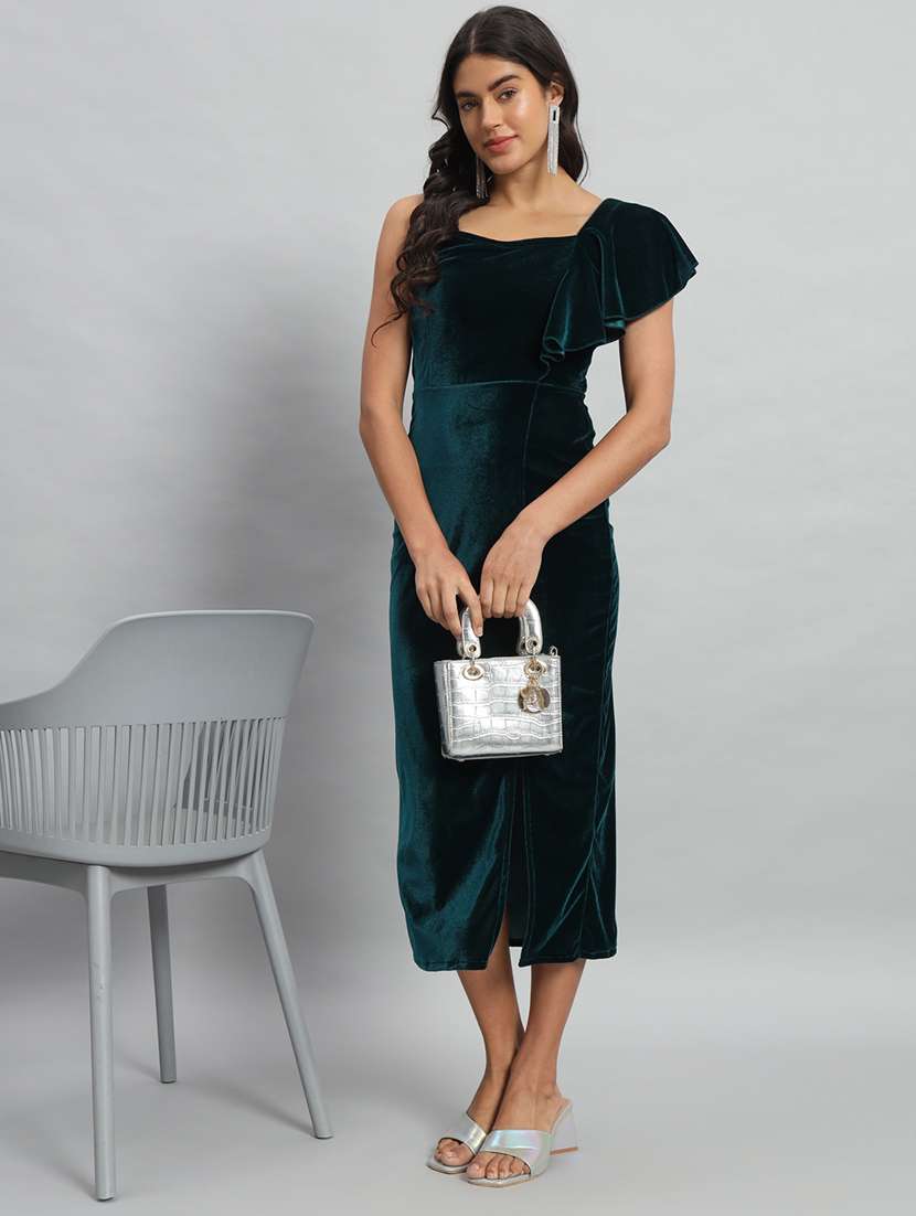women solid single shoulder velvet bodycon dress - 22030075 - Standard Image - 5