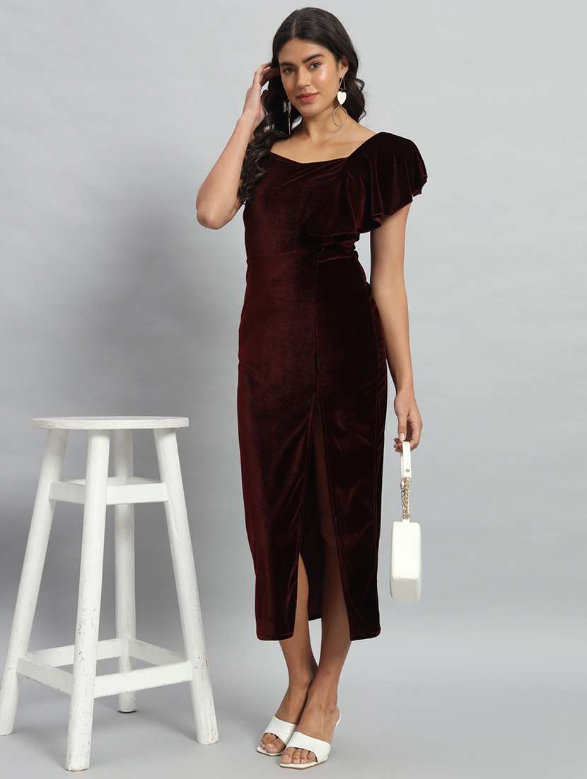 women solid single shoulder velvet bodycon dress - 22030076 - Zoom Image - 0
