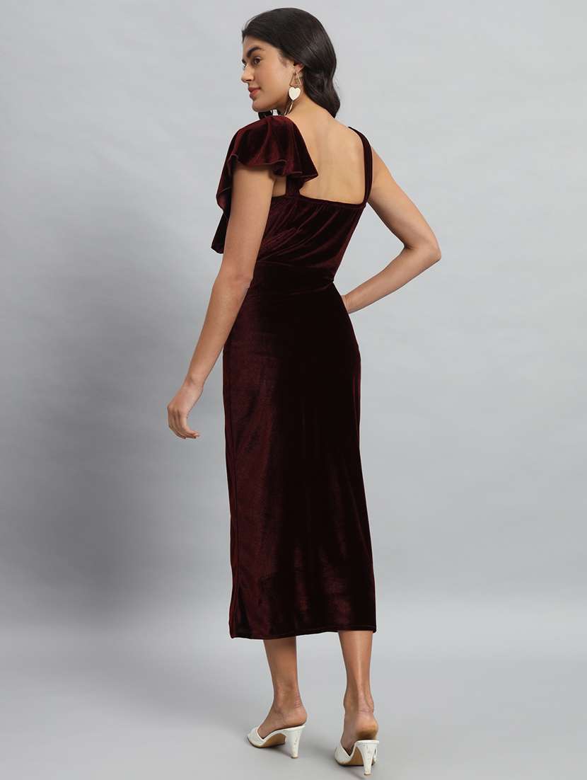 women solid single shoulder velvet bodycon dress - 22030076 - Standard Image - 3