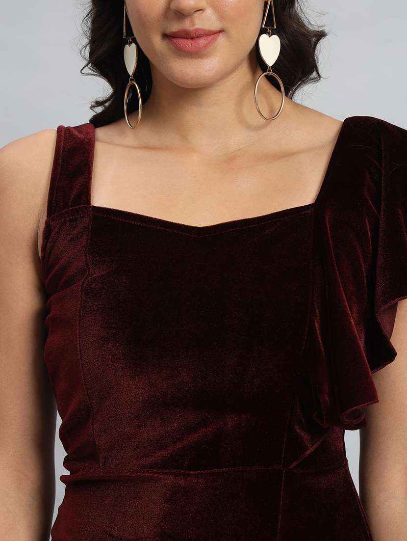 women solid single shoulder velvet bodycon dress - 22030076 - Standard Image - 5