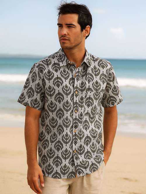 men printed short sleeve regular fit casual shirt - 22030078 - Standard Image - 0