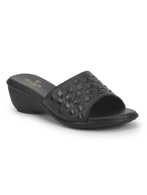 women black solid slip on sandal - 22030155 - Standard Image - 0