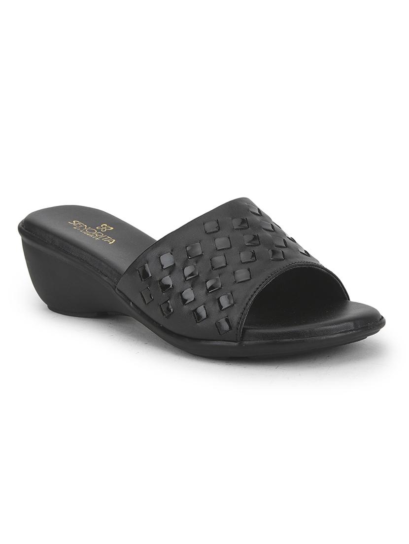 women black solid slip on sandal - 22030155 - Zoom Image - 0