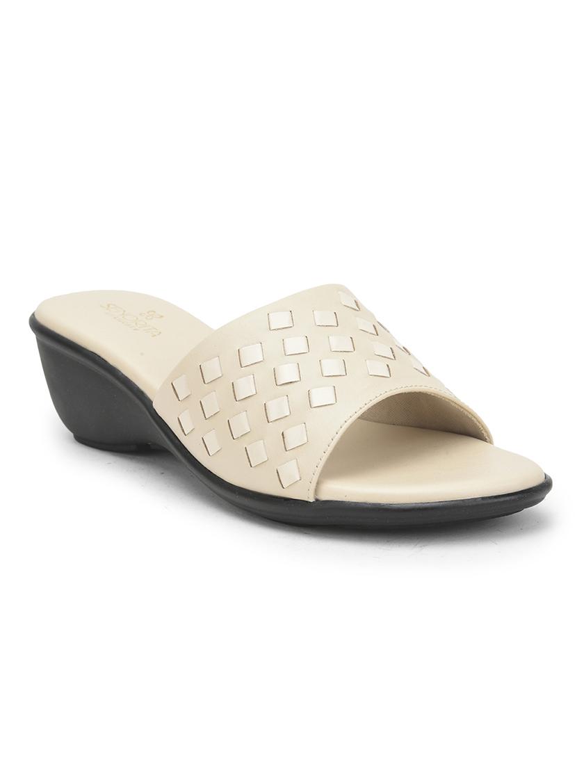 women cream solid slip on sandal - 22030156 - Zoom Image - 0