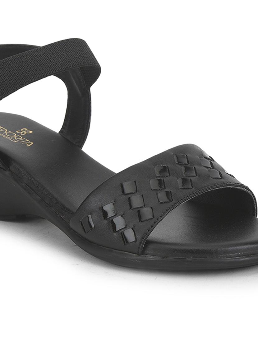 women black solid back strap sandals - 22030159 - Standard Image - 5
