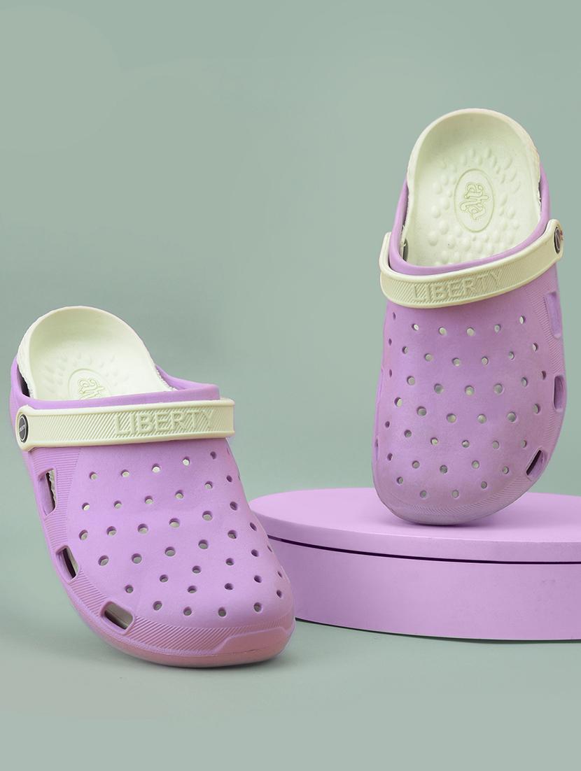 women solid purple slip on clogs