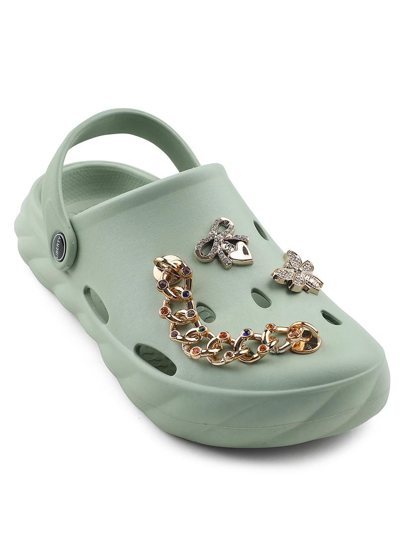 green embellished casual clogs