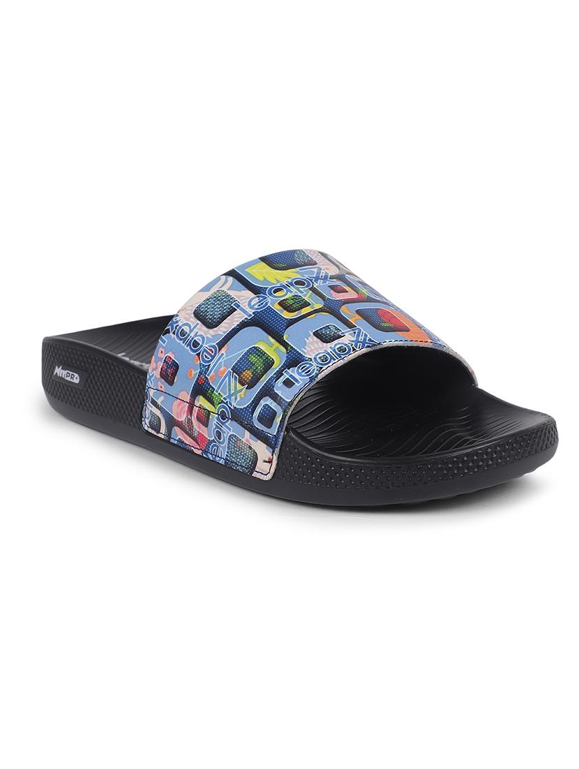 women blue printed slip on slides - 22030190 - Standard Image - 5