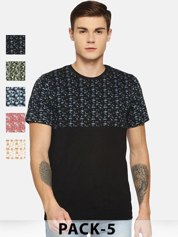 men pack of 5 printed short sleeve t-shirt