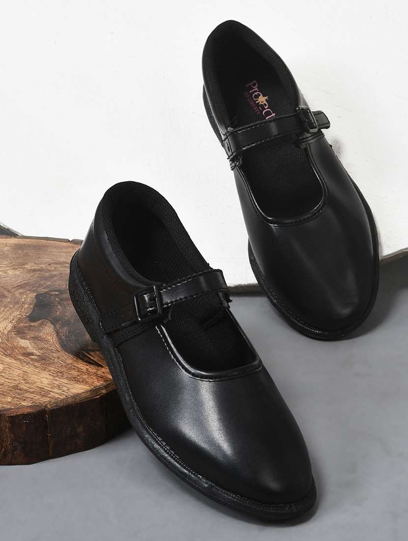 girls solid buckle uniform shoes