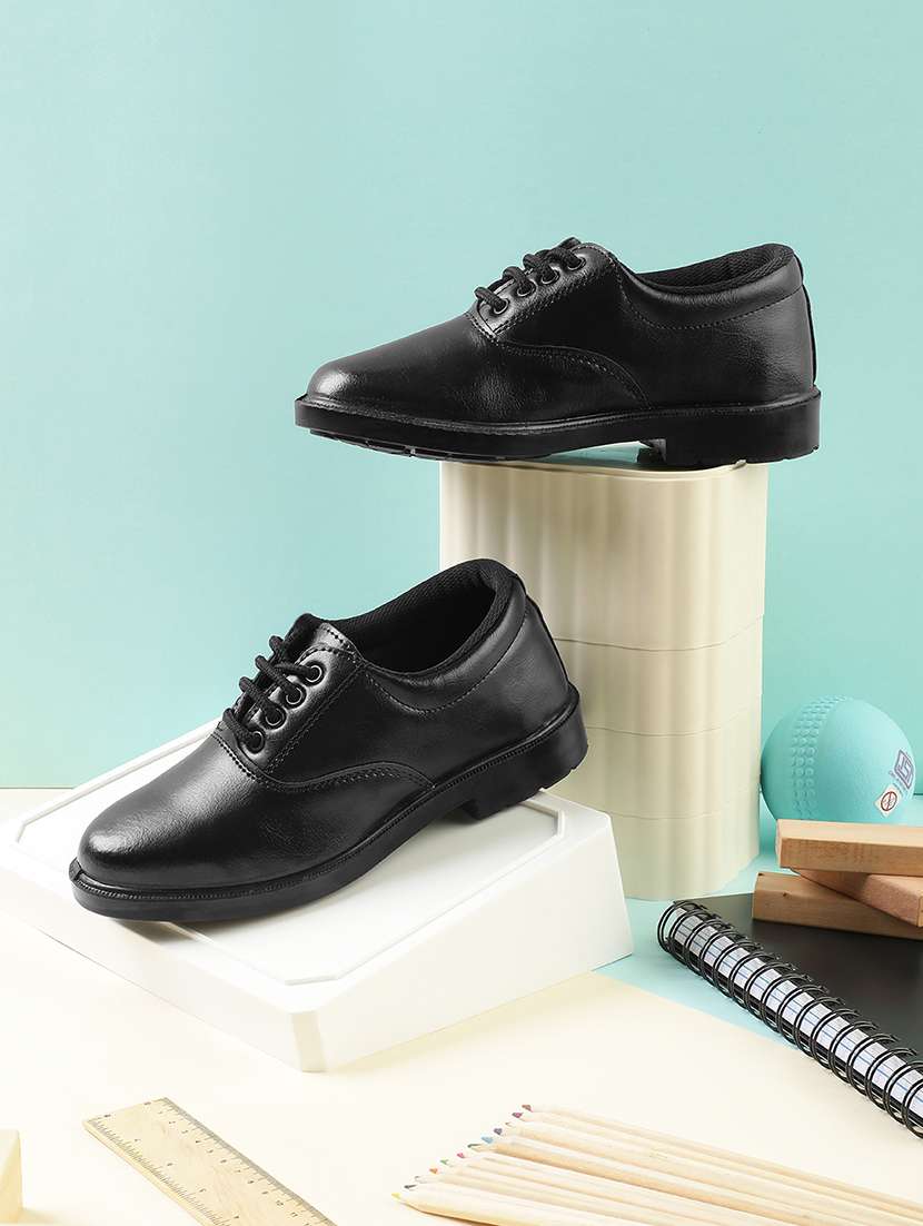 boys solid lace up uniform shoes