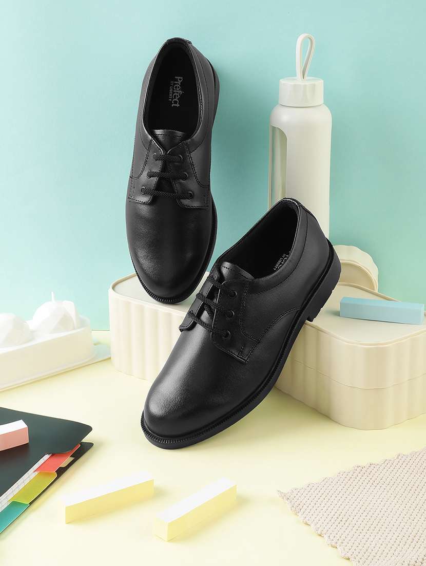boys solid lace up uniform shoes