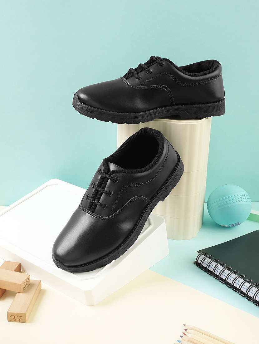 boys solid lace up uniform shoes