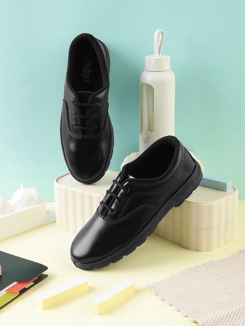 boys solid lace up uniform shoes