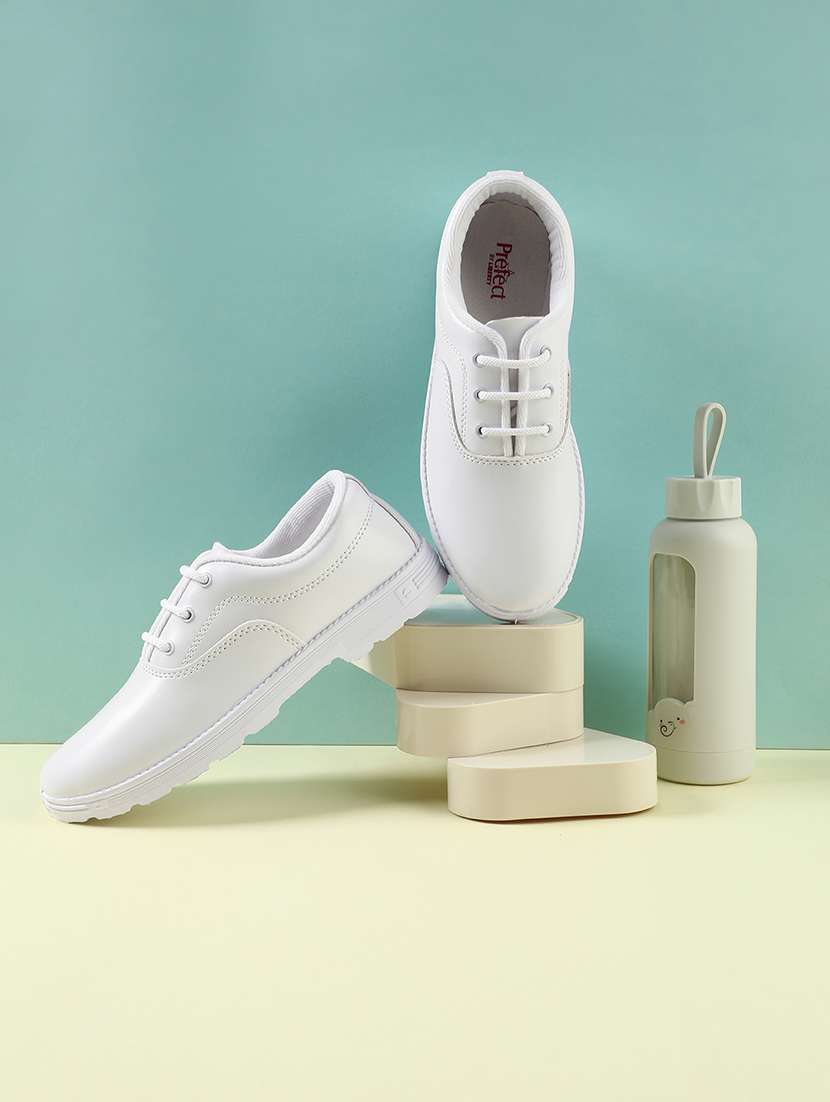 boys solid lace up uniform shoes