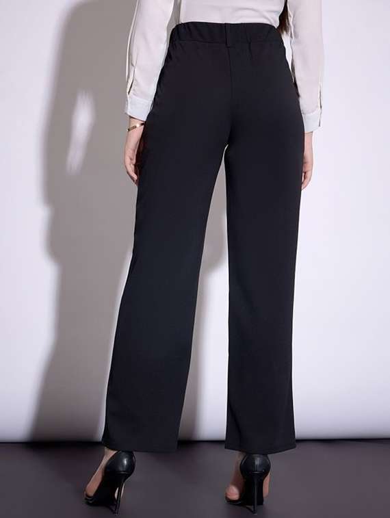 women solid high rise straight trouser - 22030544 -  Standard Image - 3