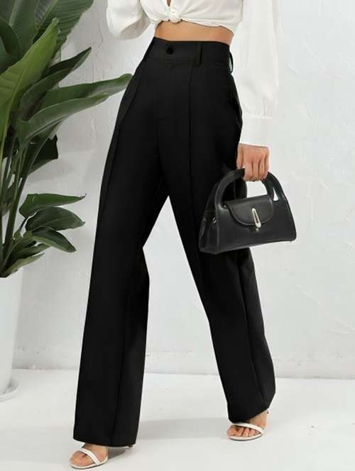 women solid high rise straight trouser - 22030546 -  Standard Image - 0