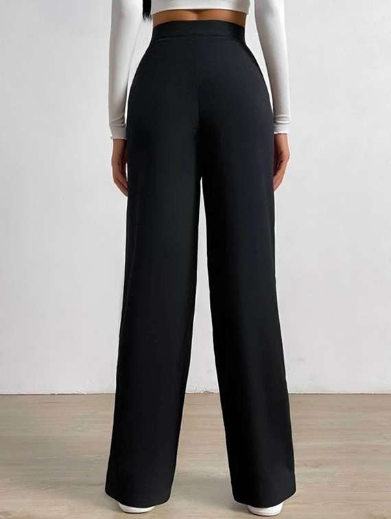 women solid high rise straight trouser - 22030546 -  Standard Image - 3