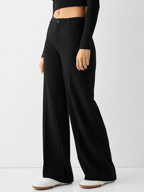 women solid high rise wide leg trouser - 22030554 -  Standard Image - 0