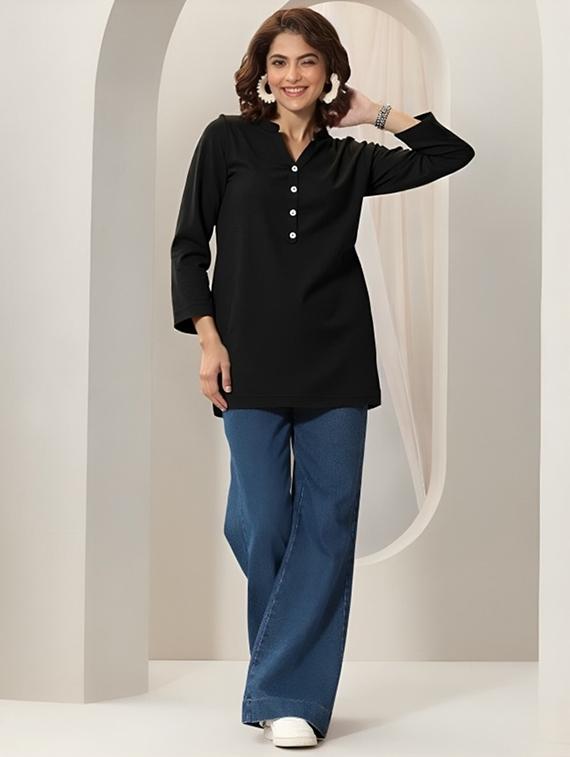 women solid three quarter sleeve tunic - 22030561 - Standard Image - 3