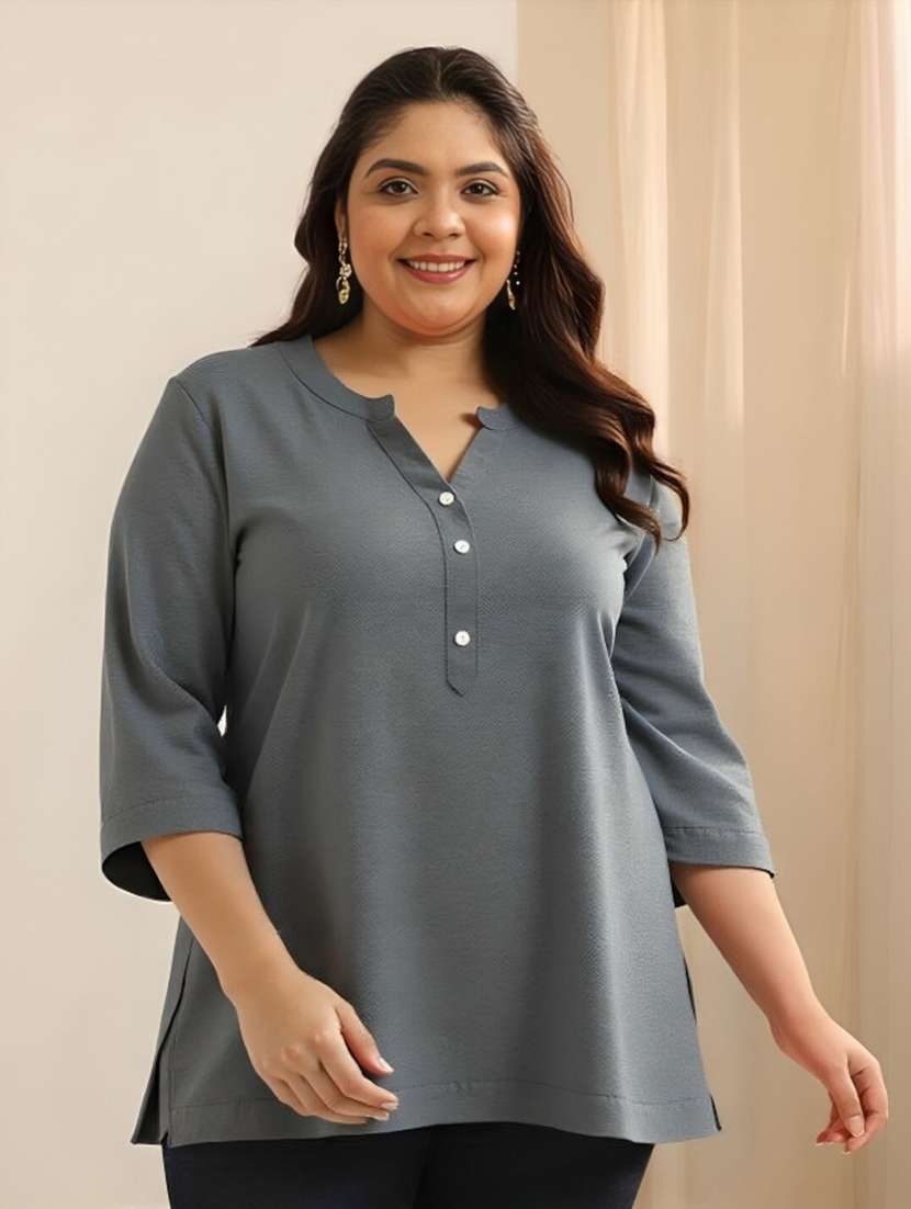 women solid three quarter sleeve tunic
