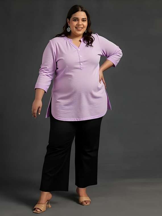 women plus size solid three quarter sleeve tunic - 22030563 -  Standard Image - 3