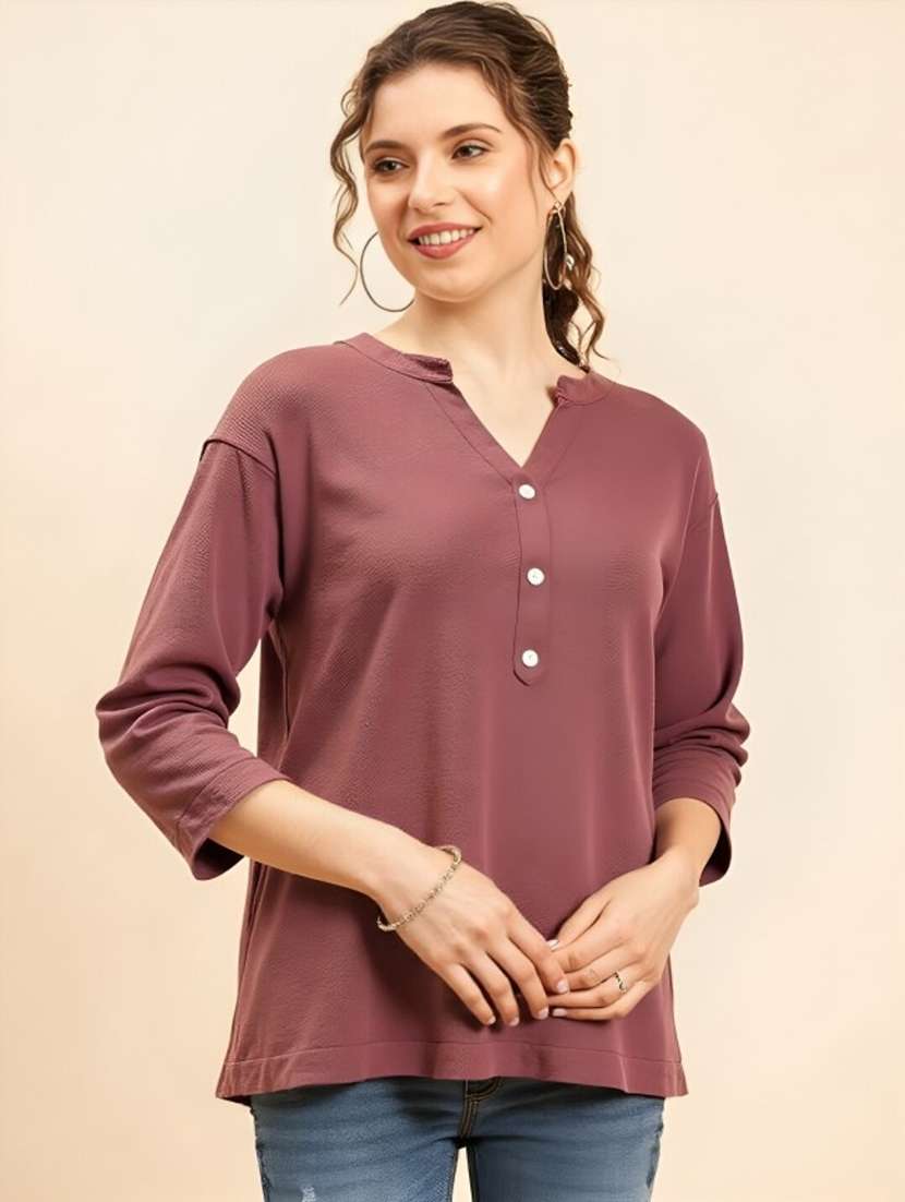 women solid three quarter sleeve tunic