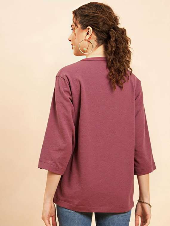 women solid three quarter sleeve tunic - 22030565 -  Standard Image - 3