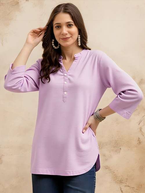 women plus size solid three quarter sleeve tunic - 22030571 -  Standard Image - 0