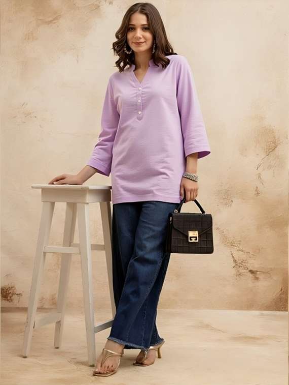 women plus size solid three quarter sleeve tunic - 22030571 -  Standard Image - 3