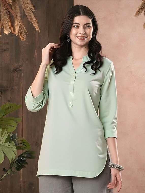 women solid three quarter sleeve tunic