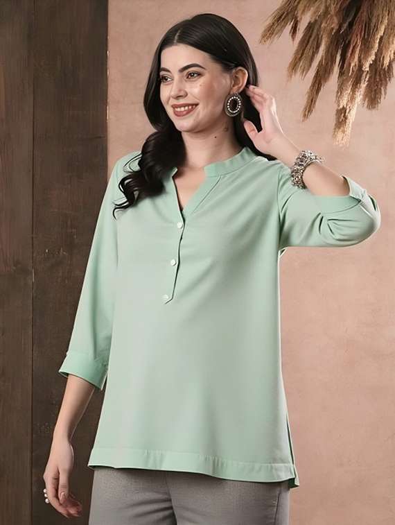 women solid three quarter sleeve tunic - 22030574 -  Standard Image - 3