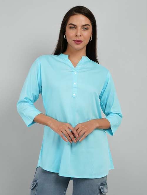 women solid three quarter sleeve tunic - 22030575 - Standard Image - 0