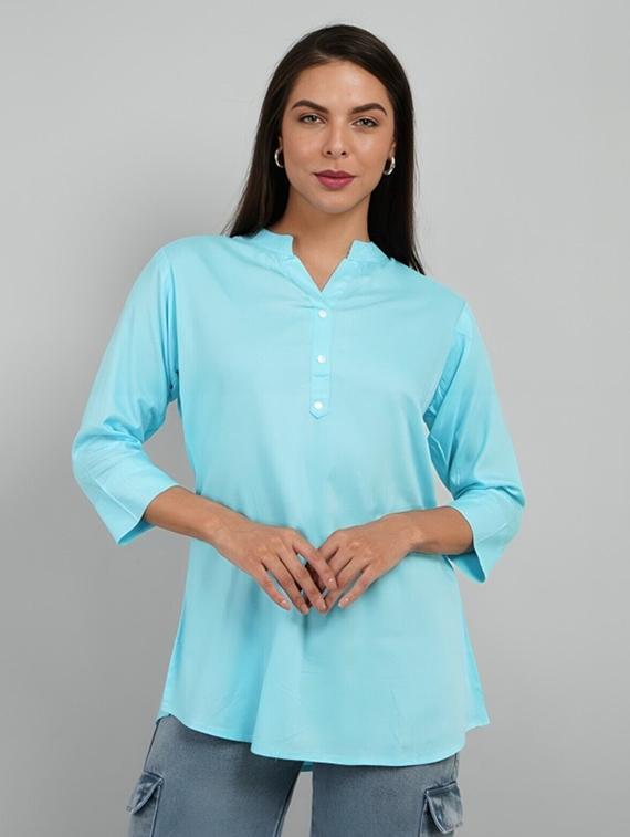 women solid three quarter sleeve tunic
