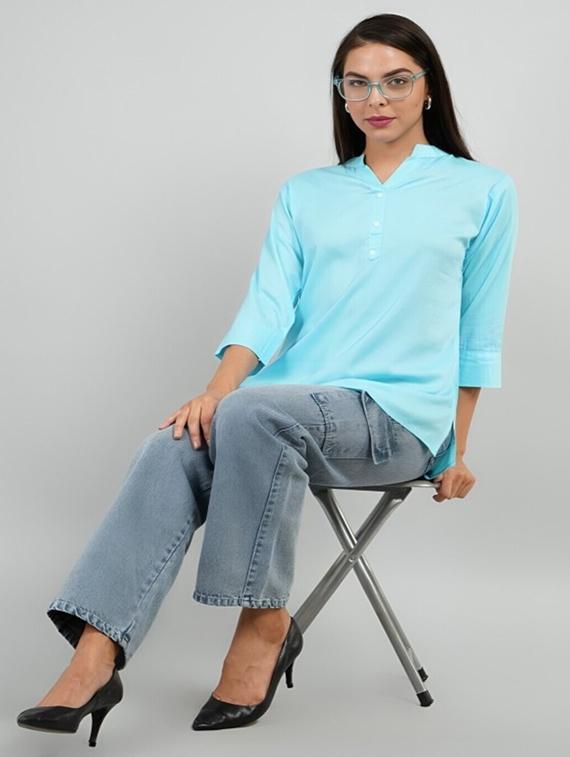 women solid three quarter sleeve tunic - 22030575 - Standard Image - 3