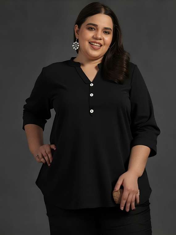 women plus size solid three quarter sleeve tunic - 22030576 - Zoom Image - 0