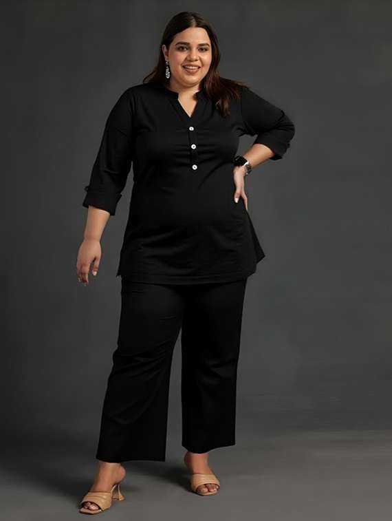 women plus size solid three quarter sleeve tunic - 22030576 - Standard Image - 3